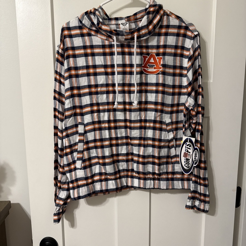 NFL Auburn Women's Concepts Flannel Long Sleeve Hoodie Top Navy/Orange Plaid S